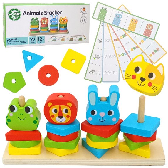 WOOPIE GREEN Montessori galvosūkių piramidės gyvūnai 27 vnt FSC