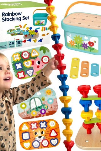 WOOPIE GREEN Montessori 12-in-1 variklio konstrukcijos dėžė FSC