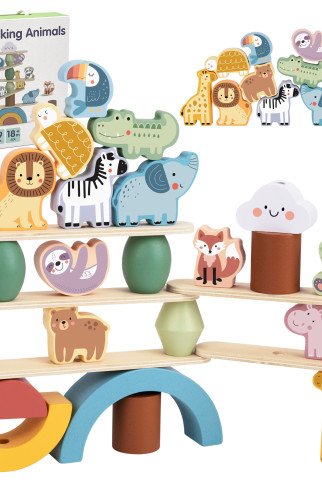 WOOPIE GREEN Balansuojantys mediniai gyvūnai stambinami puzzle FSC