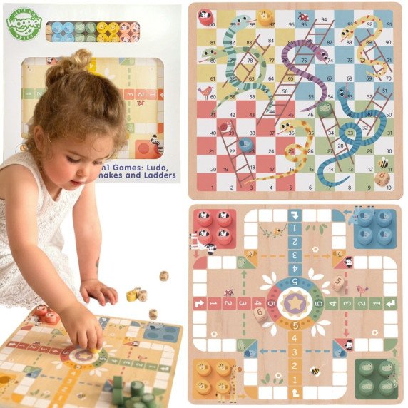WOOPIE GREEN Logikos stalo žaidimai 2 viename Ludo + Žmės ir Laiptai