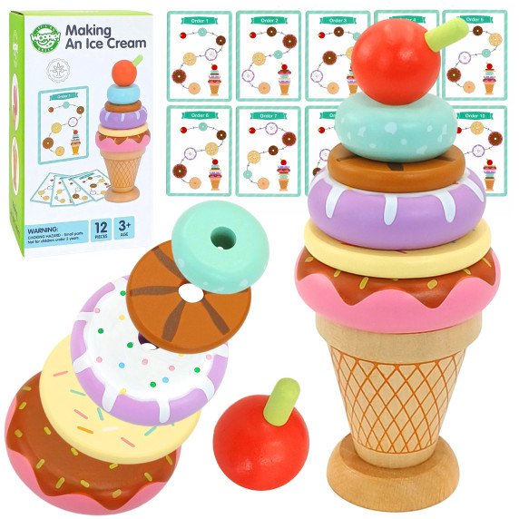 WOOPIE GREEN Medinis ledų kremo Montessori galvosūkis Iš gamyklų 12 dalių FSC