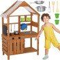 WOOPIE GREEN Medinis sodo virtuvinis su stogeliu, kriaukle ir čiaupužiu