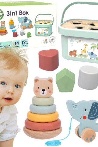 WOOPIE GREEN Rūšiavimo dėžė 3in1 Blokai Piramidė Elefantas FSC WOOPIE GREEN Rūšiavimo dėžė 3in1 Blokai Piramidė Elefantas FSC