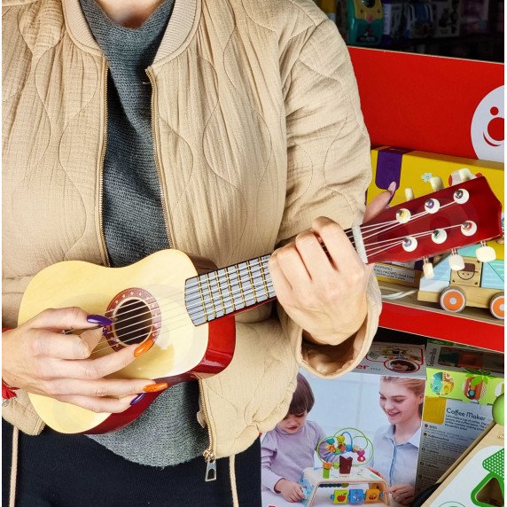 Viga medinis gitara vaikams, natūrali, 21 colių, 6 stygos