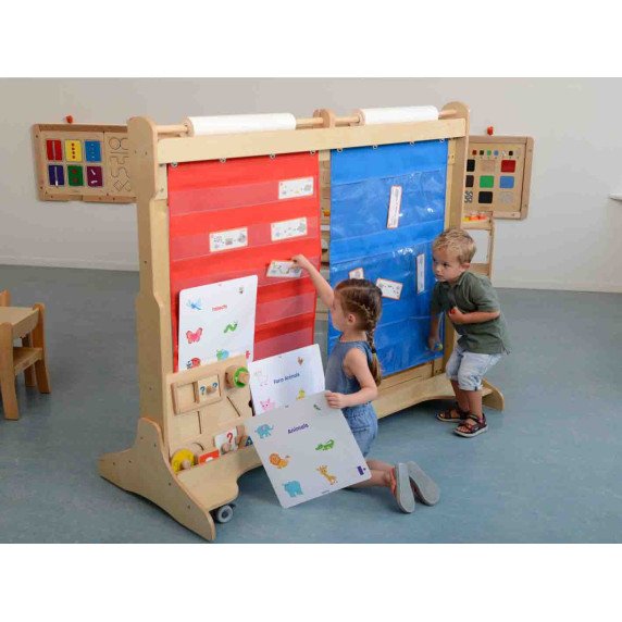 MASTERKIDZ Audinių pakabinamasis lakas su kišenėmis knygoms ir paveikslėliams mėlyna