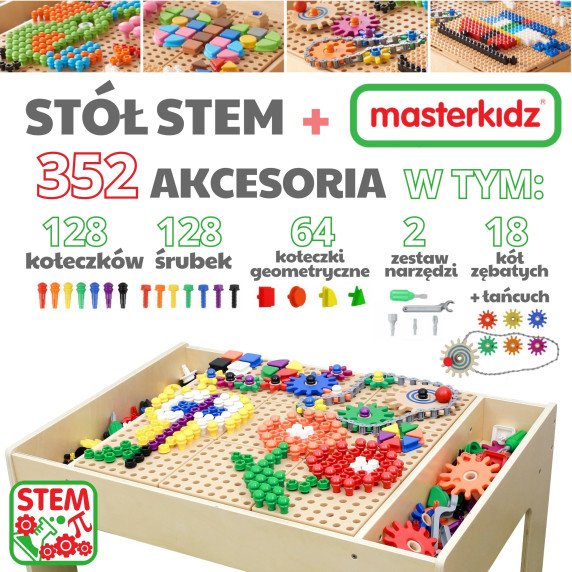 MASTERKIDZ Medinis Edukacinis Stalas + STEM SIENOS PRIEDAI