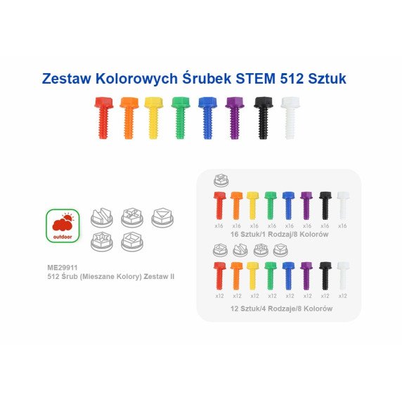 MASTERKIDZ Spalvotų STEAM lentos varžtų komplektas (512 vnt.)