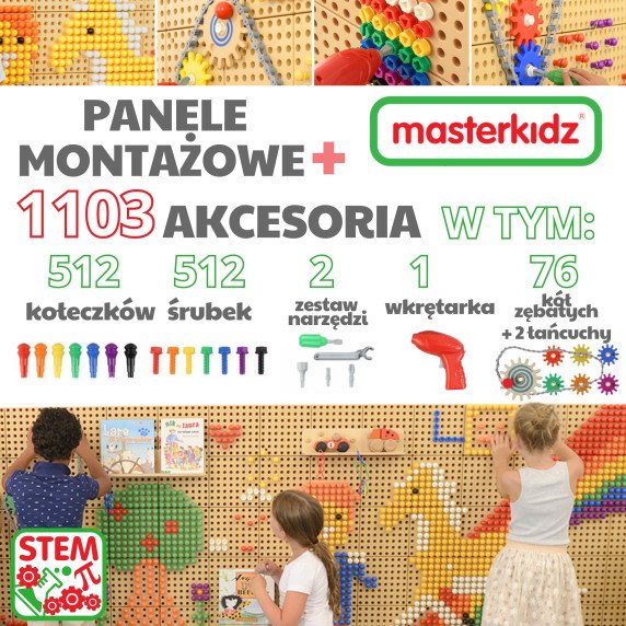 MASTERKIDZ STEAM Montavimo skydeliai + Priedų rinkinys (120 X 80 cm; 2 vnt.)