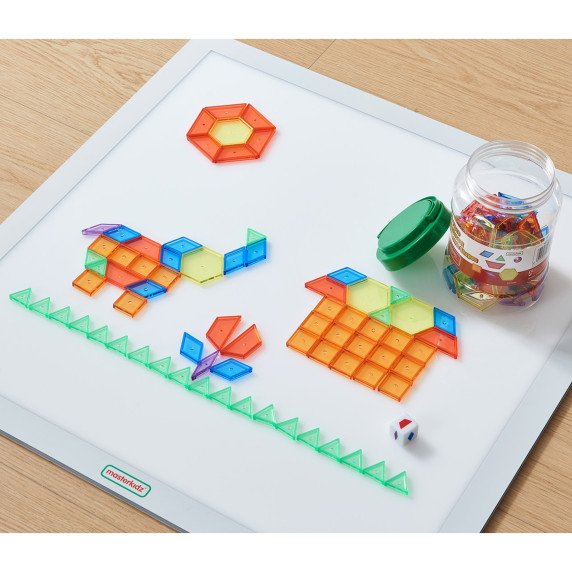 MASTERKIDZ Kvadratinis LED apšvietimo skydas spalvingas + Montessori mozaikos blokeliai 140 vnt.