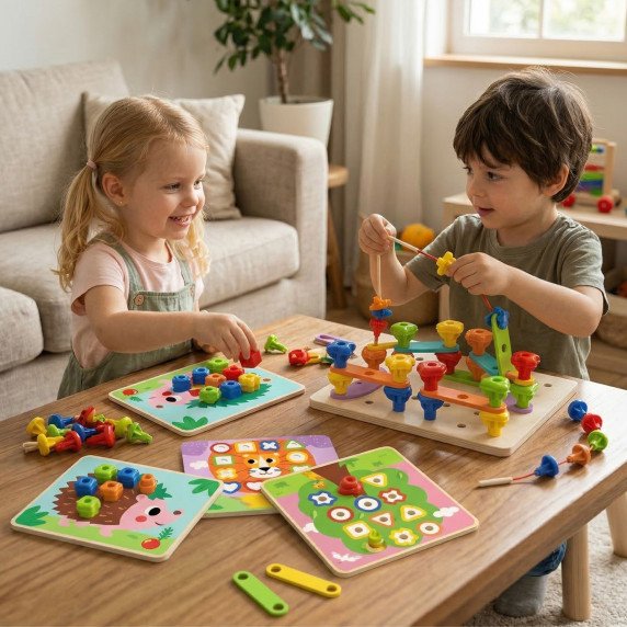 TOOKY TOY Daugiafunkcinė Lentos Rinkinys Su Spalvotais Varžtais Mokomosios Formos