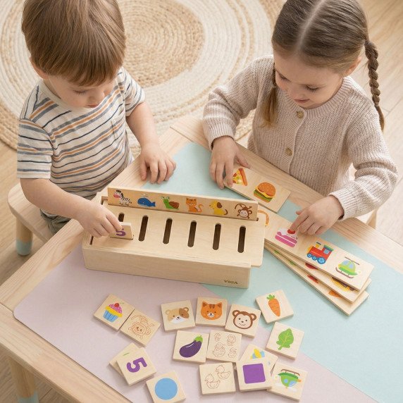 VIGA Medinis Edukacinis Rūšiavimo Žaidimas Gyvūnai Vaisiai Daržovės Montessori