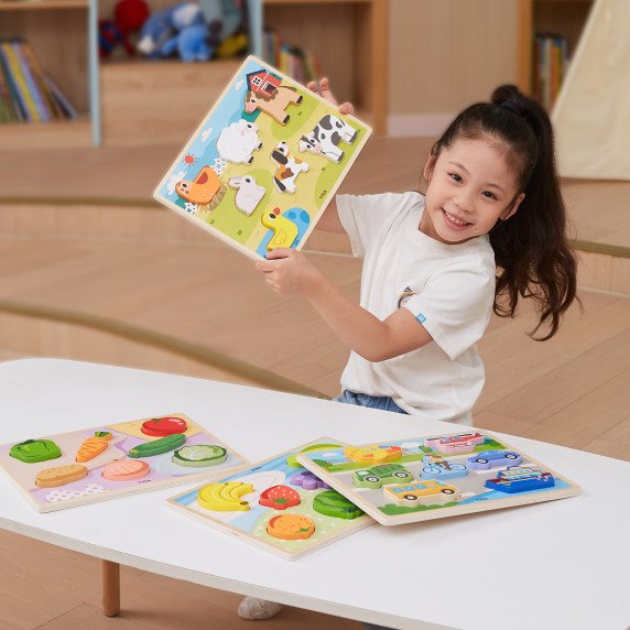 VIGA Medinis galvosūkis Montessori 2-i-1 Figūros ūkis