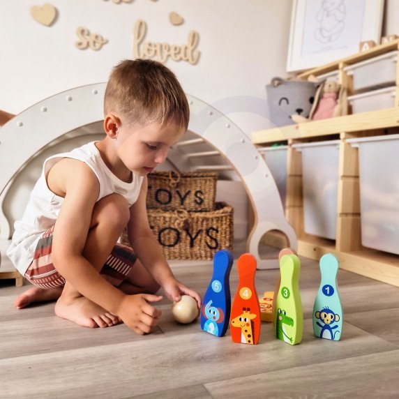 TOOKY TOY Mediniai boulingo kamuoliukai vaikams 6 vnt. + Kamuoliukas