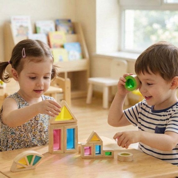 TOOKY TOY Mediniai įvairiausių spalvų veidrodiniai blokai, rinkinys iš 8 dalių FSC