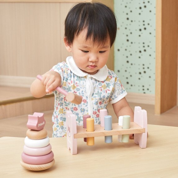VIGA PolarB medinis piramidės + smūginis su plaktuku rinkinys Montessori lapė