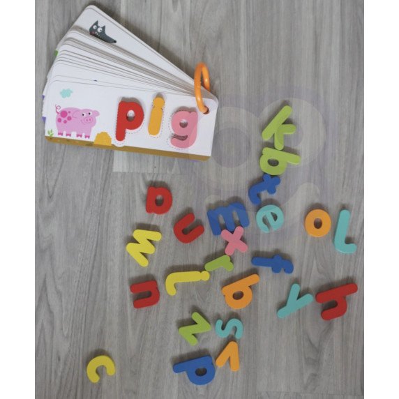 TOOKY TOY Montessori abėcėlinis galvosūkis, mokymasis raidžių, žodžių, gyvūnų, 57 vnt.