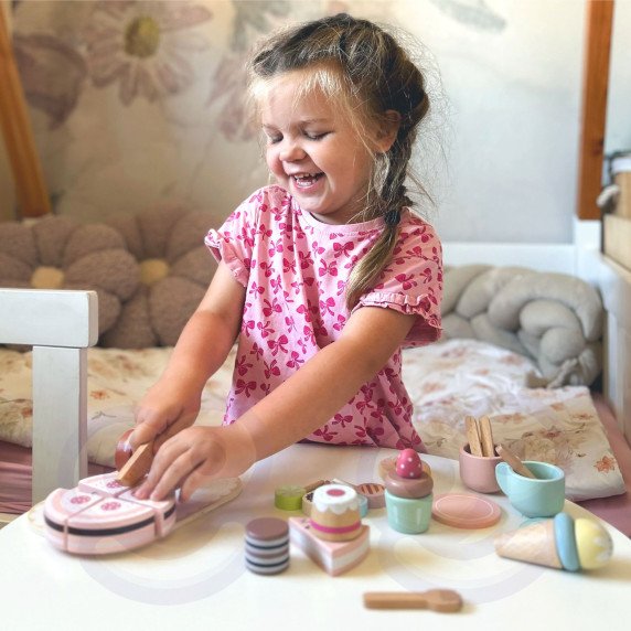 TOOKY TOY Saldžių pyragėlių rinkinys iš medžio dėžutėje Konditerijos ledainėlis.