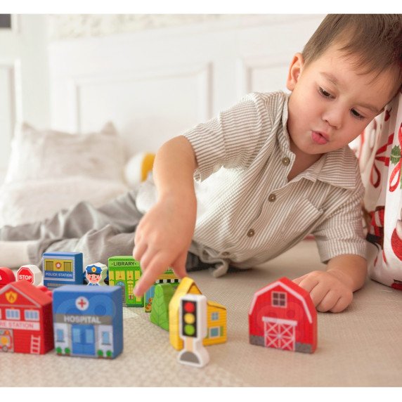 TOOKY TOY Medinis Pastatų ir Figūrų Miesto Rinkinys