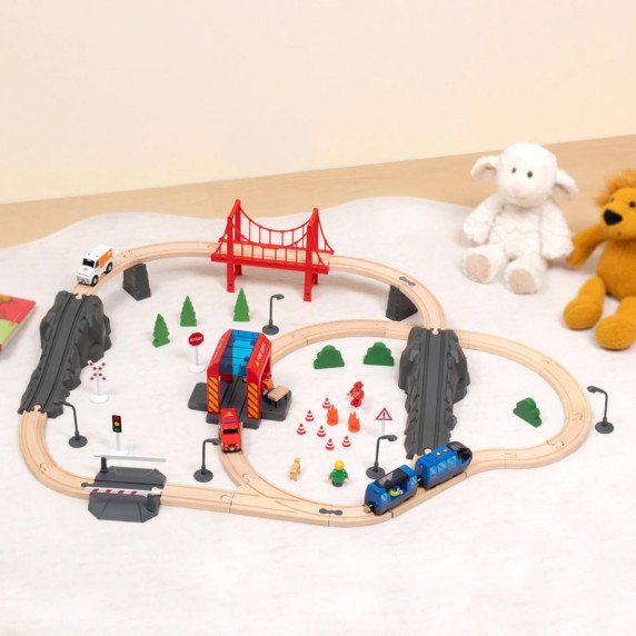 Tooky Toy Medinis Elektrinis Traukinys Gaisrinės Gelbėjimo Pareigūnų Garso Efektai 70 vnt. FSC