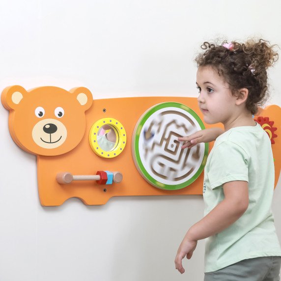 VIGA Jutiklinis Manipuliacinis Meškiukas Lenta FSC Montessori Sertifikatas