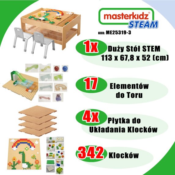 MASTERKIDZ Medinis mokomasis stalas + STEM Sienos priedai + 359 vnt.