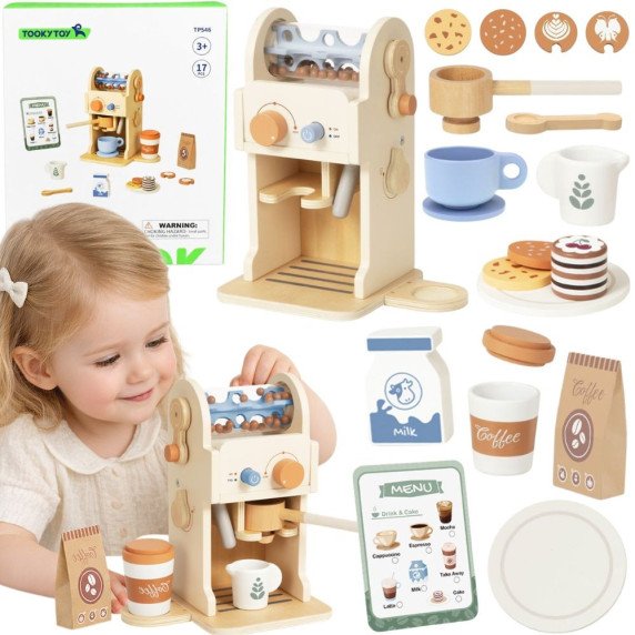 TOOKY TOY Medinis kavinės rinkinys - Baristo ekspreso aparatas