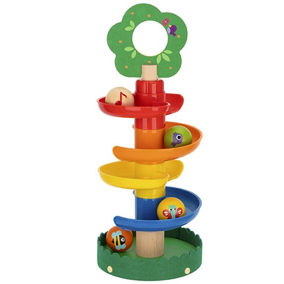 Tooky Toy Medinis kamuolių takelis su gyvūnais Spiralinis kamuolių takelis + 4 kamuoliai