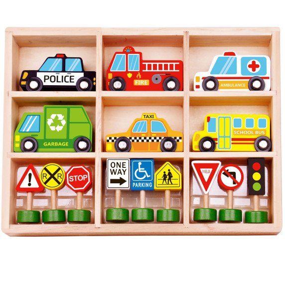 TOOKY TOY automobilių kelio galaktikos galvosūkiai + transporto priemonės automobiliai kelio ženklai