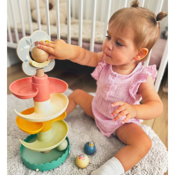 Tooky Toy Medinis kamuolių žaidimų takelis su gyvūnais Spiralės kamuolių takelis + 4 kamuoliai