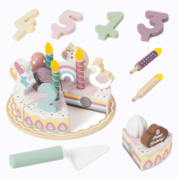 TOOKY TOY Medinis gimtadienio tortas supjaustomas su lipniu velklu