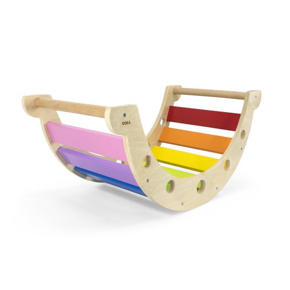 VIGA Medinis grilio tiltas 2 in 1 Montessori Vaivorykštės svirtis