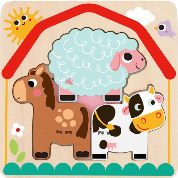 TOOKY TOY Medinis Montesori galvosūkis daugiasluoksnis lentoje Gyvūnai ūkyje 7 vnt.