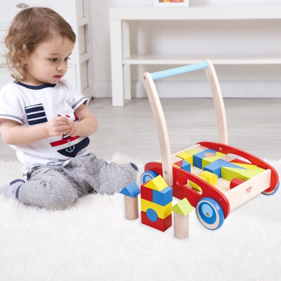 TOOKY TOY Medinis paspirtukas vaikams + Kubai 23 vnt.