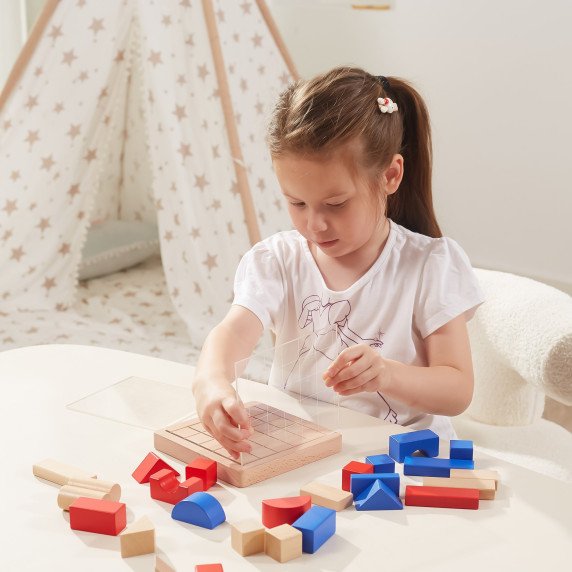 VIGA Mediniai statybiniai žaidimai 3D Montessori blokai