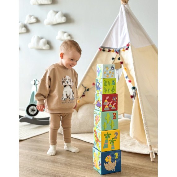 TOOKY TOY Mediniai blokai švietimo galvosūkis + 6 žaidimo figūros 12 vnt.
