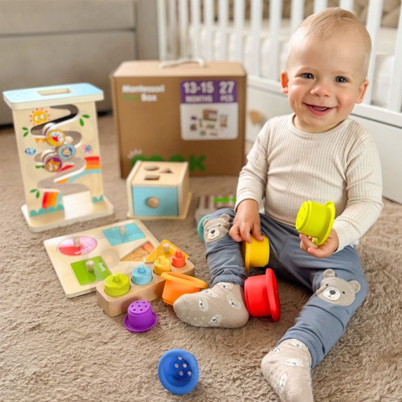 TOOKY TOY dėžutė XXL Montessori edukacinė 6in1 pojūčių dėžė 13-15 mėn.