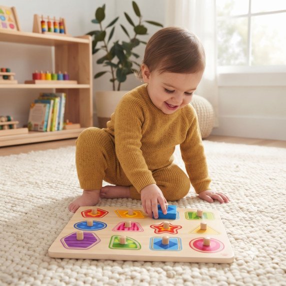 TOOKY TOY Galvosūkiai Montessori formų mokymo galvosūkiai su smeigėliais