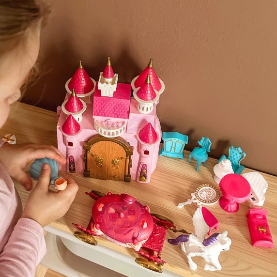 Interaktyvus stebuklingas princo rūmai „WOOPIE“ rinkinys su princese + karieta ir priedai