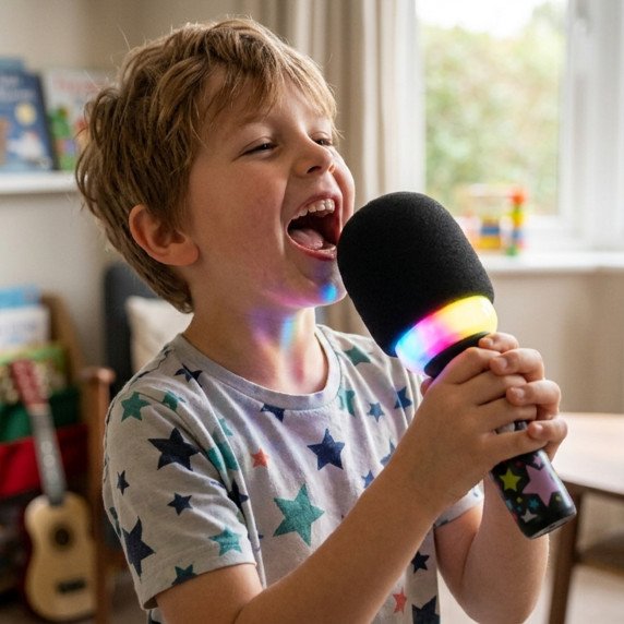 WOOPIE Belaidis karaoke mikrofonas su garsiakalbiu juodas BT