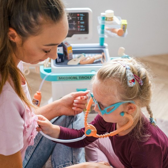 WOOPIE Gydytojo vežimėlis Mažas gydytojas EKG garsas Šviesa Reguliuojamas 26 vnt.