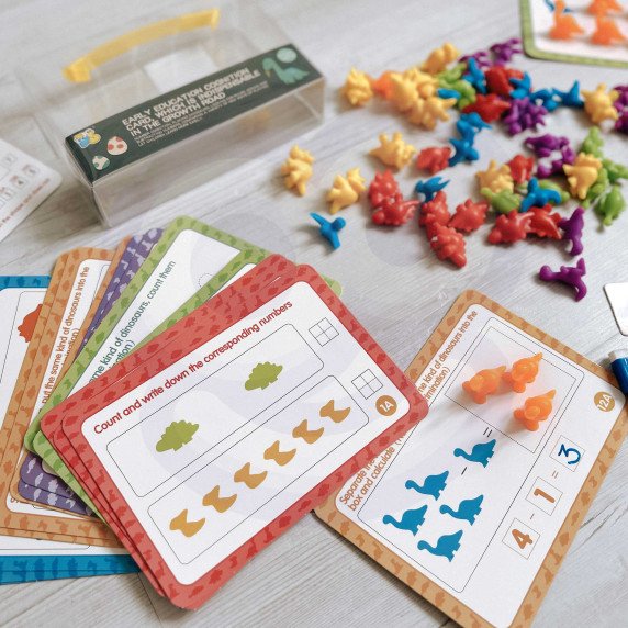 WOOPIE Montessori Edukacinis Rinkinys Skaičiuojant Dinozaurus Išrikiuotojas 95 vnt.