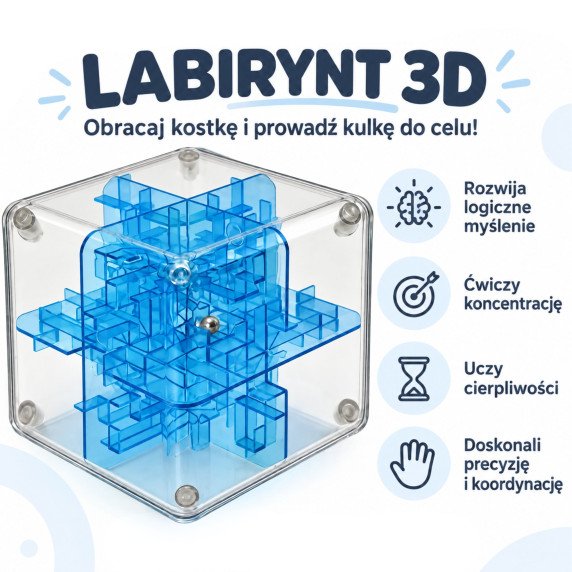 WOOPIE 3D raktukų lošimo kubas su kamuoliu arkadinė galvosūkio mėlyna puzzle
