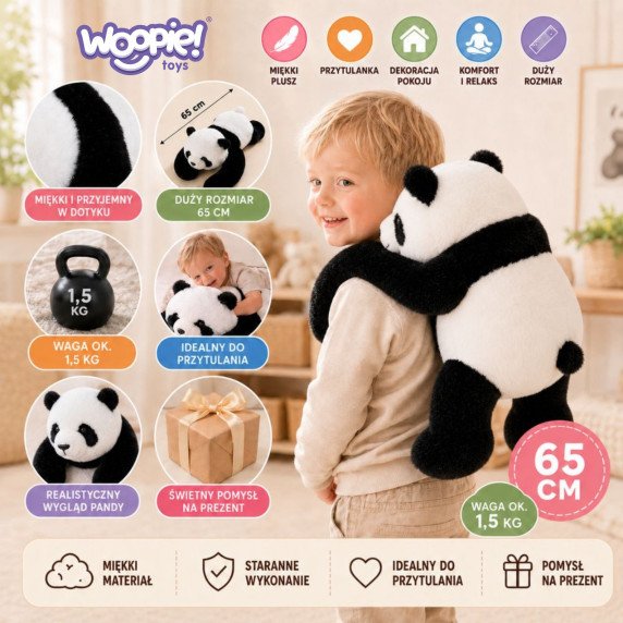 WOOPIE Panda Anti-Stress Sensorinis Svorio Įtempimo Žaislas Sunkus Meškiukas Pūkės Žaislas 65cm 1500g