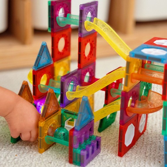 WOOPIE Magnetinė konstrukcijų rinkinio 3D šviesuolių takelio ugdymo lovos 105 vnt.
