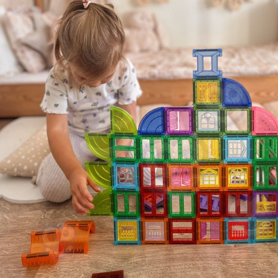 WOOPIE Magnetinės Statybinės Blokės 3D Mokomasis Rinkinys Pilis 100 vnt.