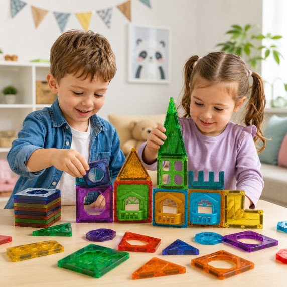 WOOPIE Magnetiniai statybiniai blokai 3D švietimo rinkinys pilis 30 vnt.