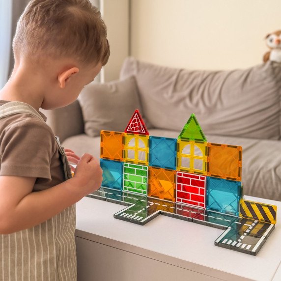 Woopie magnetinis statybinių blokų rinkinys su statybos transporto priemonėmis