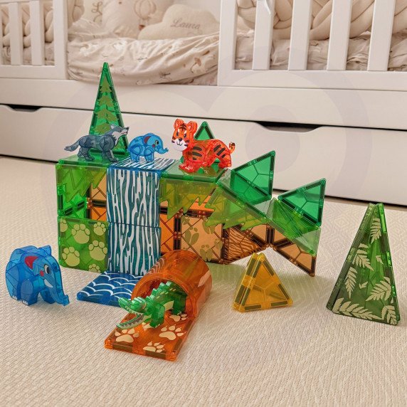 WOOPIE Magnetai statybiniai blokai 3D mokymo rinkinys Džiunglių gyvūnai 45 vnt.