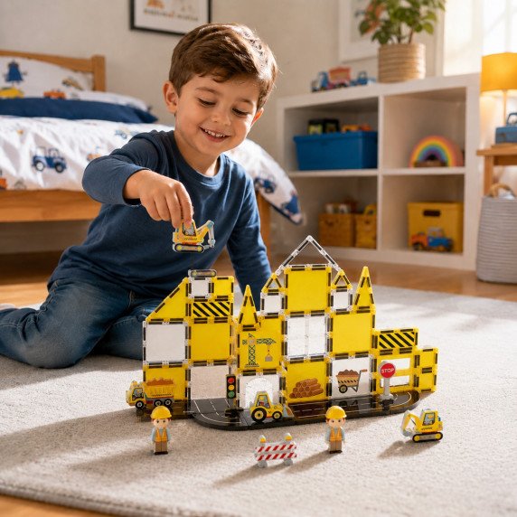 WOOPIE Magnetinės Statybinės Dėžės 7.5 cm Statybos Aikštelė STEAM 47 vnt.