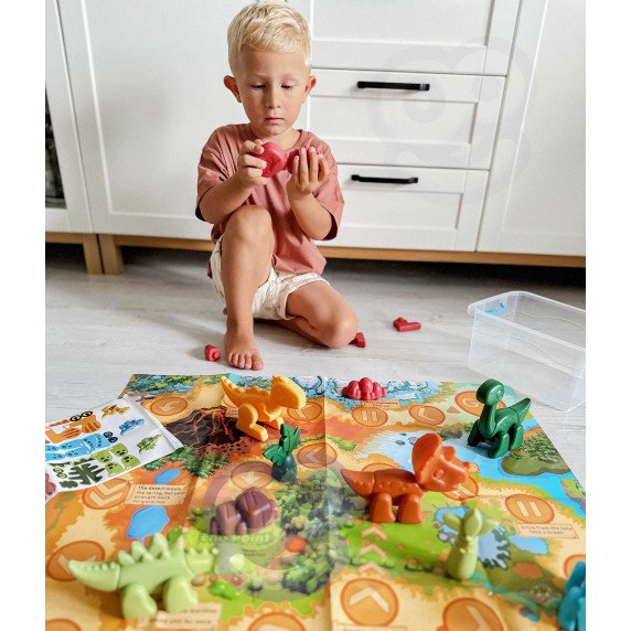 WOOPIE 2-in-1 Statybos rinkinys Dinosaurų stalo žaidimas + 46 kauliukai